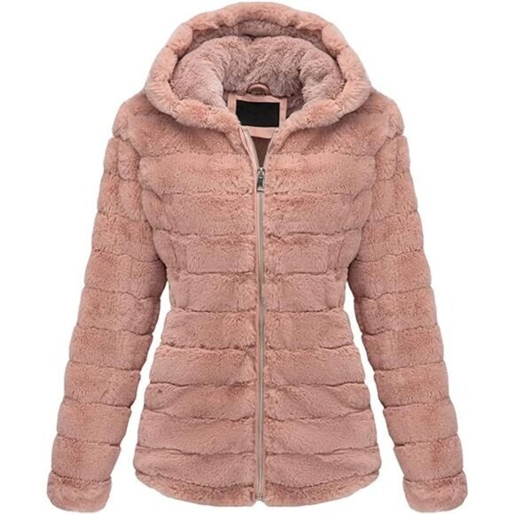 Jackets & Blazers - Women’s Faux Fur Shearling Fuzzy Hooded Sherpa-Lined Jacket